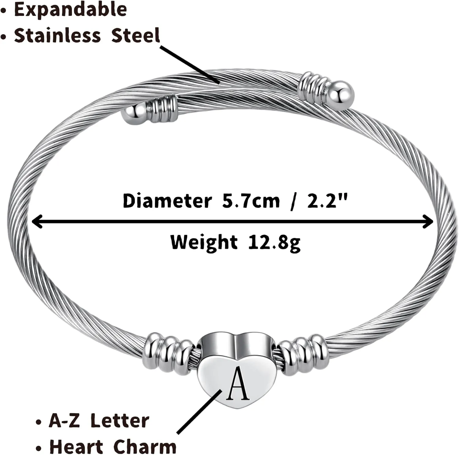 Women Name Initial Letter Bangle Bracelets Silver Alphabet A-Z Bangle Bracelets Birthday Jewelry