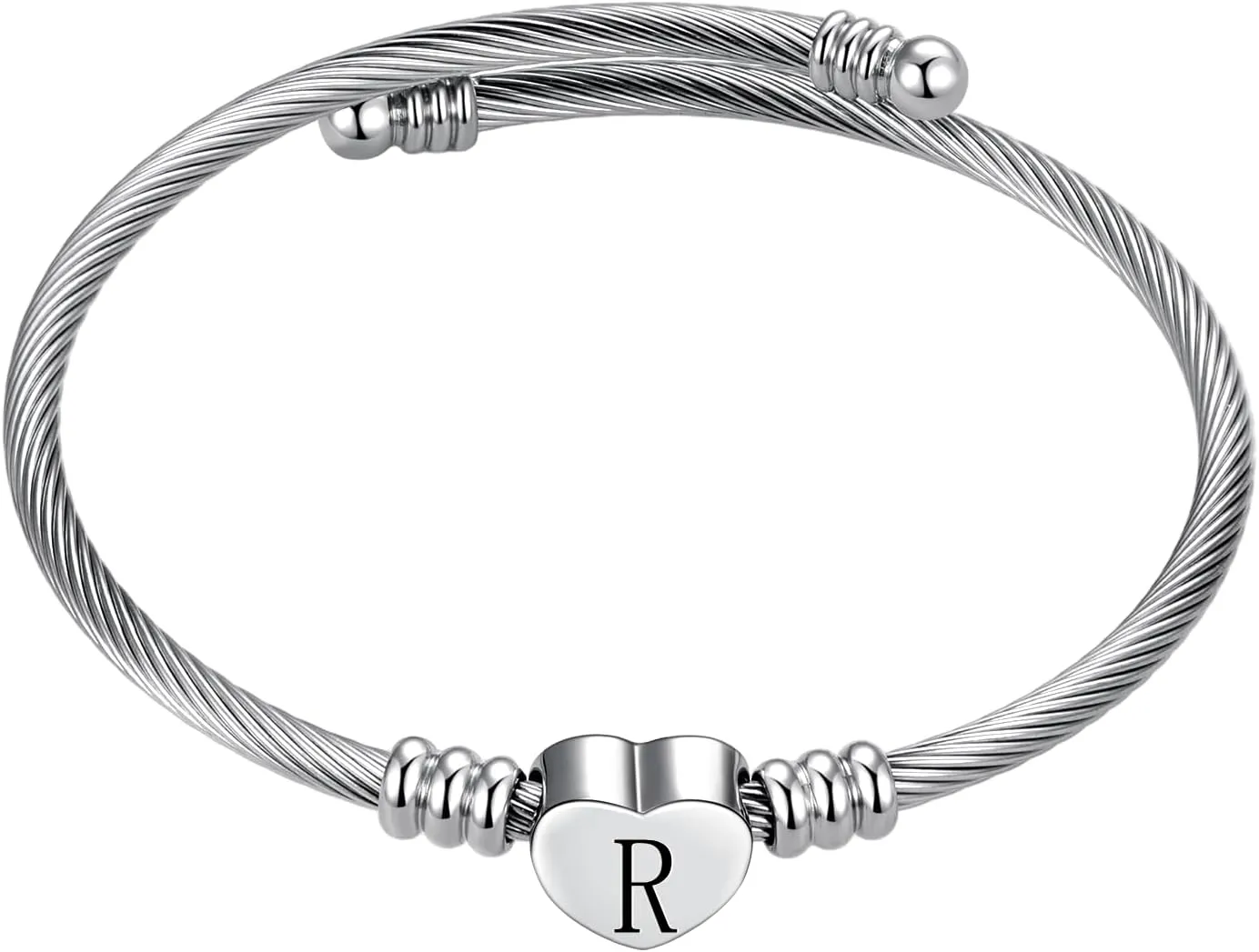 Women Name Initial Letter Bangle Bracelets Silver Alphabet A-Z Bangle Bracelets Birthday Jewelry