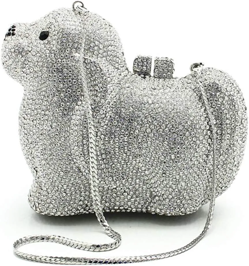 Women Party Evening-Bag Elegant Crystal Ladies Clutch-Purse Chain Diamond Handbag Wedding Puppy