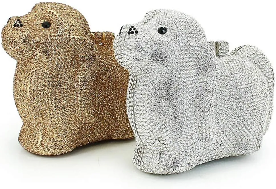 Women Party Evening-Bag Elegant Crystal Ladies Clutch-Purse Chain Diamond Handbag Wedding Puppy