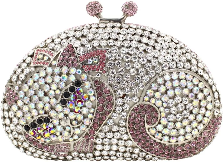 Women Rhinestone Evening-Bag Chain Wedding Clutch-Purse Luxury Handbag Cat