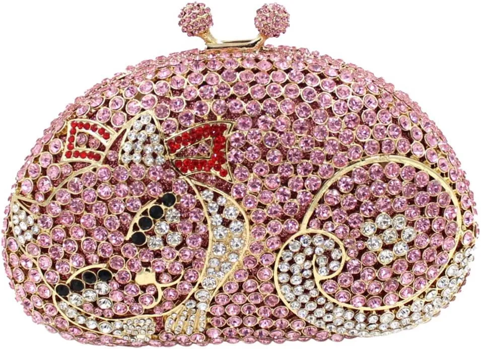 Women Rhinestone Evening-Bag Chain Wedding Clutch-Purse Luxury Handbag Cat