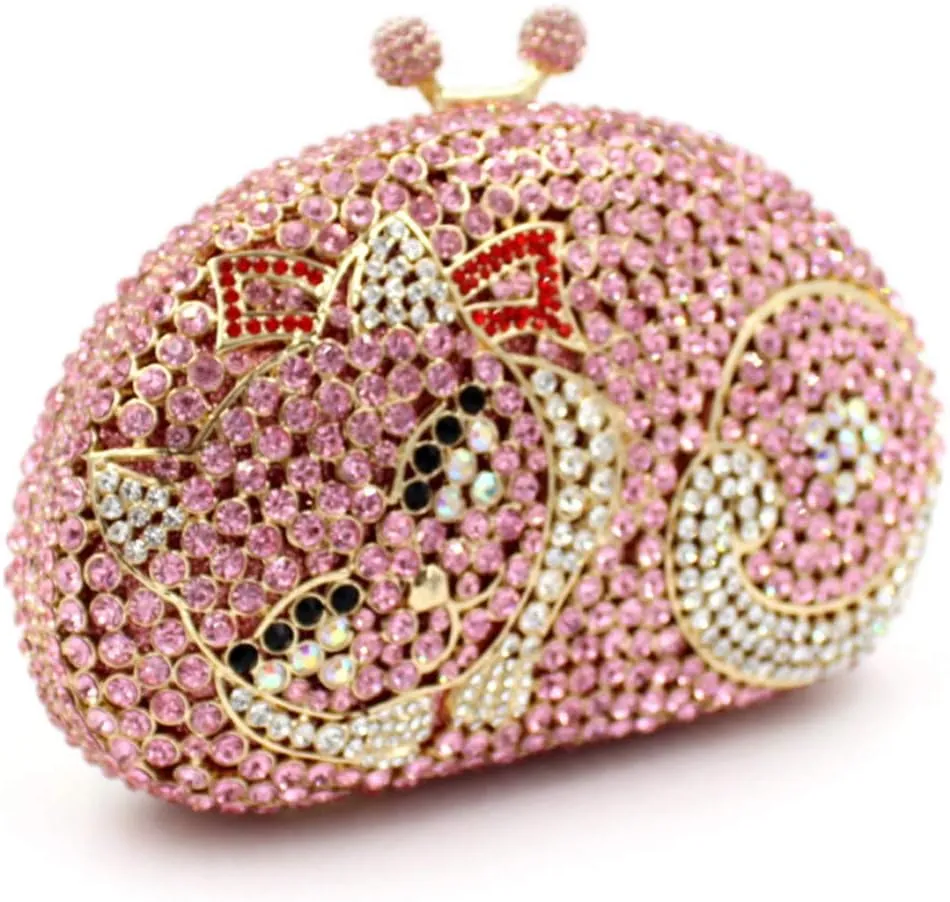 Women Rhinestone Evening-Bag Chain Wedding Clutch-Purse Luxury Handbag Cat