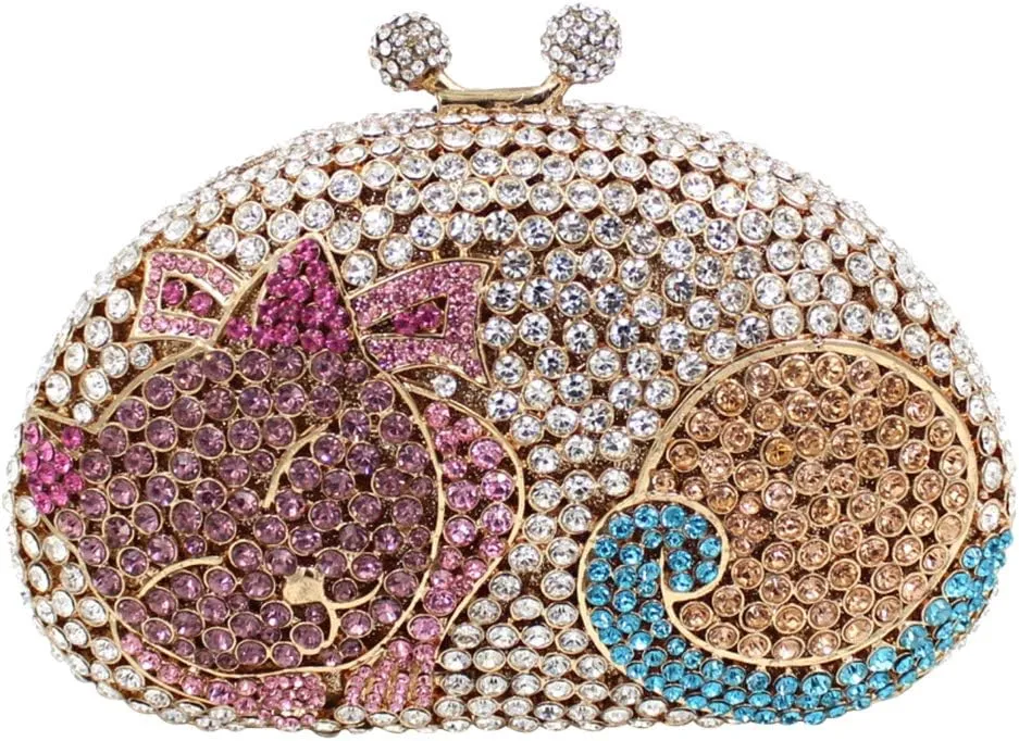 Women Rhinestone Evening-Bag Chain Wedding Clutch-Purse Luxury Handbag Cat