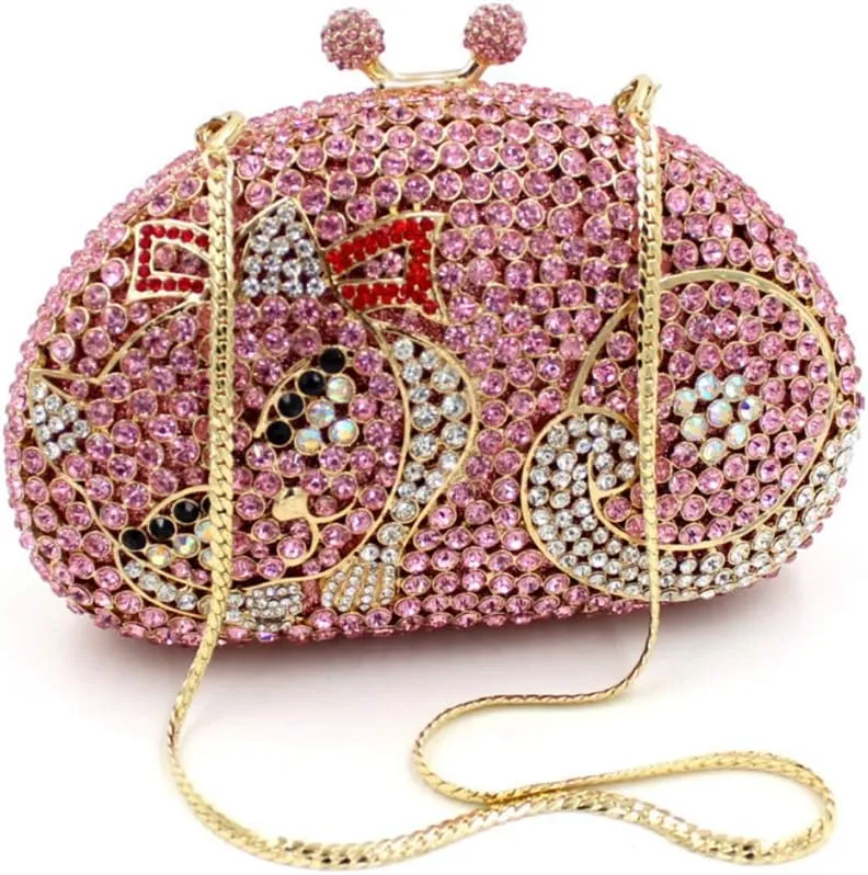Women Rhinestone Evening-Bag Chain Wedding Clutch-Purse Luxury Handbag Cat