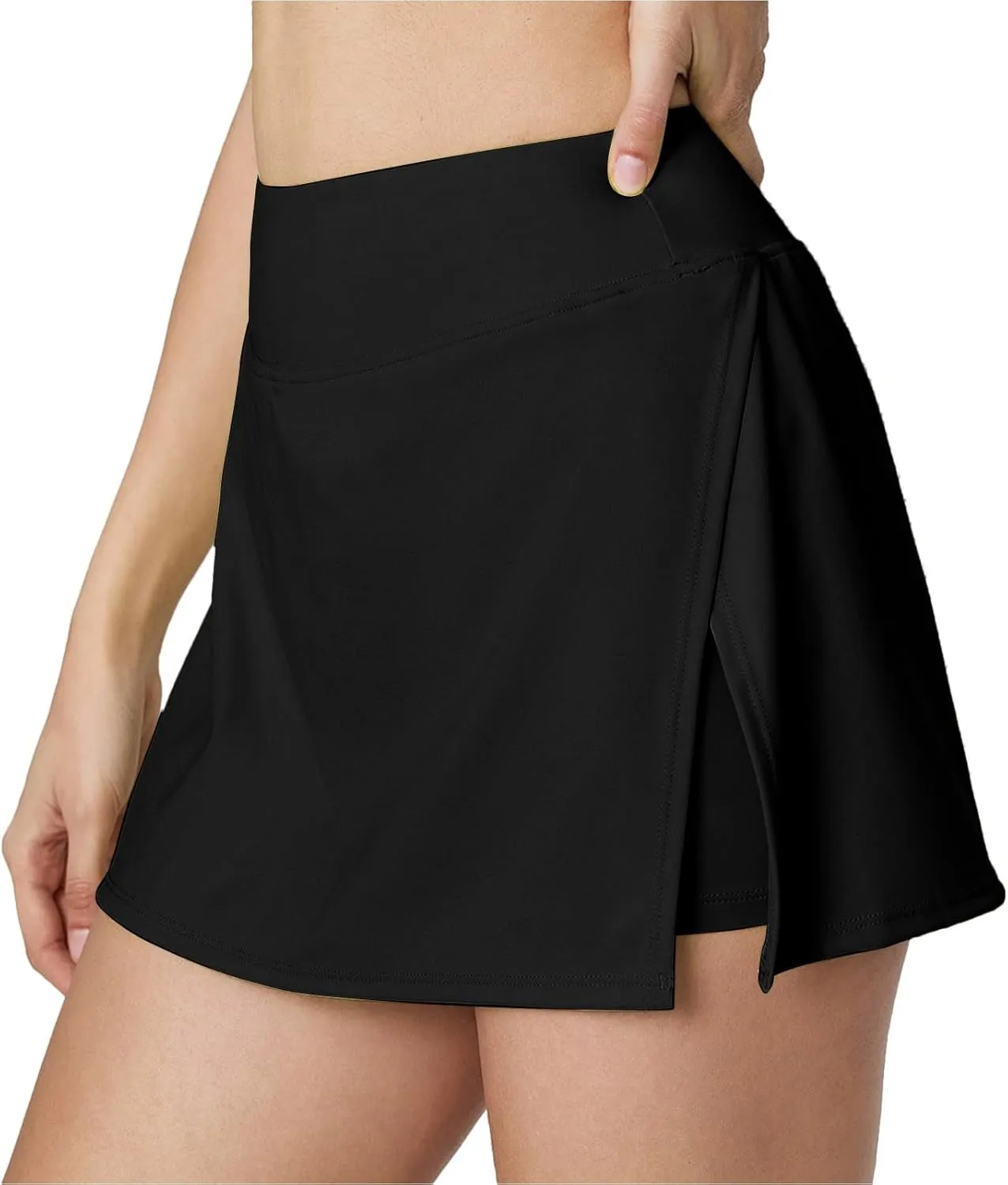 Women Tennis Skirt with Trousers Sports High Waist Skirt with 2 Pockets Side Slit Summer Fitness Skirts Running