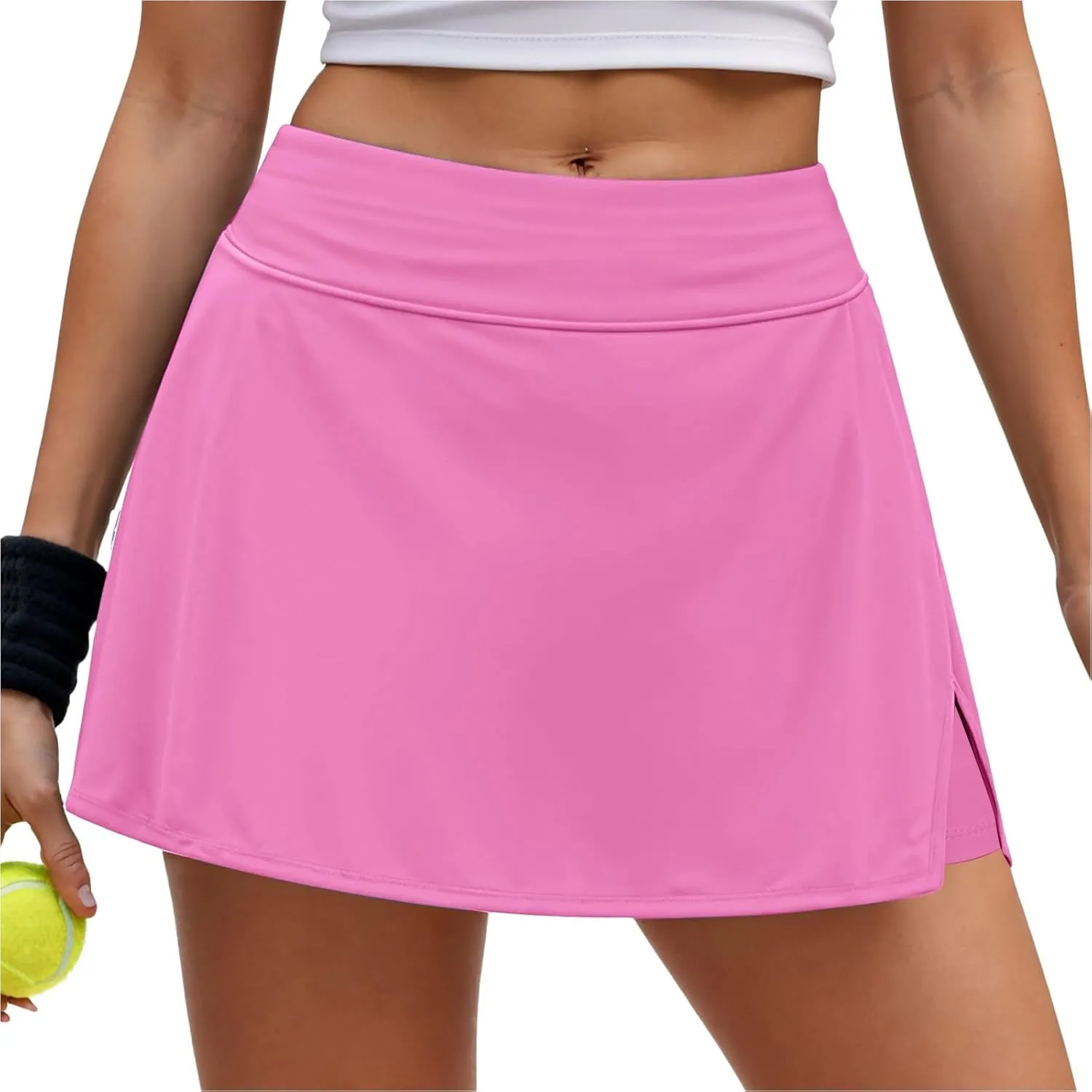 Women Tennis Skirt with Trousers Sports High Waist Skirt with 2 Pockets Side Slit Summer Fitness Skirts Running