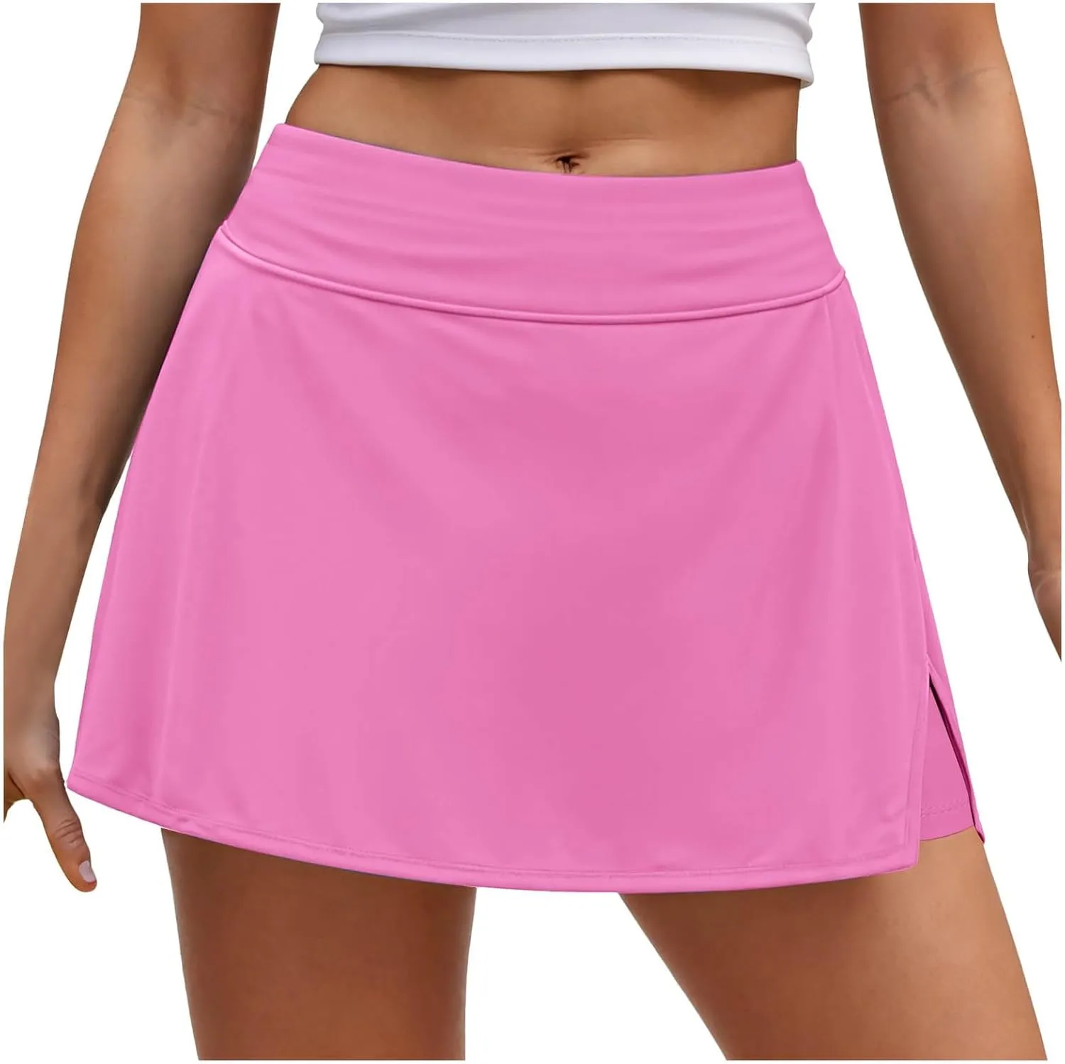 Women Tennis Skirt with Trousers Sports High Waist Skirt with 2 Pockets Side Slit Summer Fitness Skirts Running