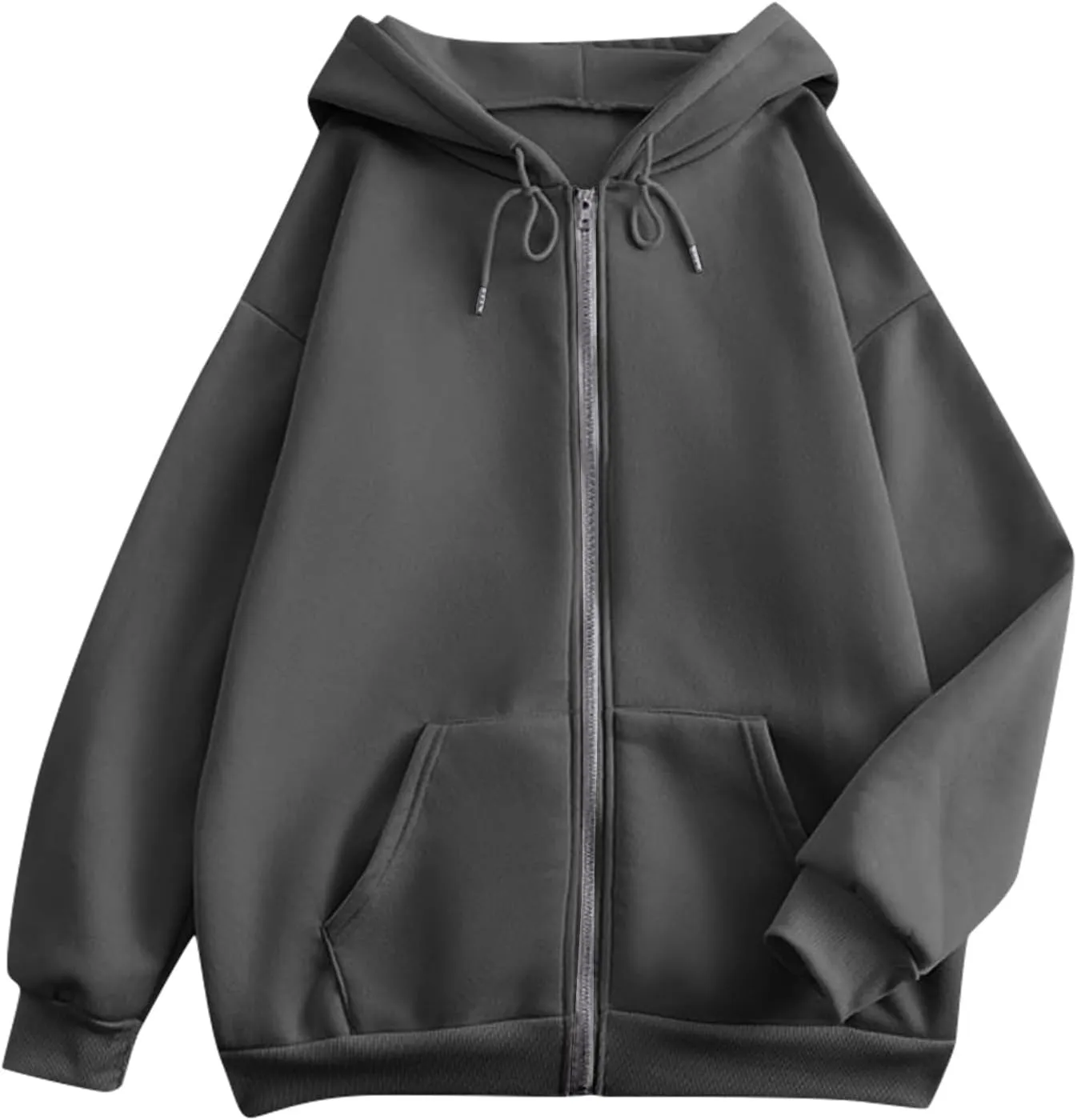 Women Zip Up Hoodie Casual Loose Oversized Sweatshirt Long Sleeve Comfy Fleece Jacket with Pockets Workout Clothes