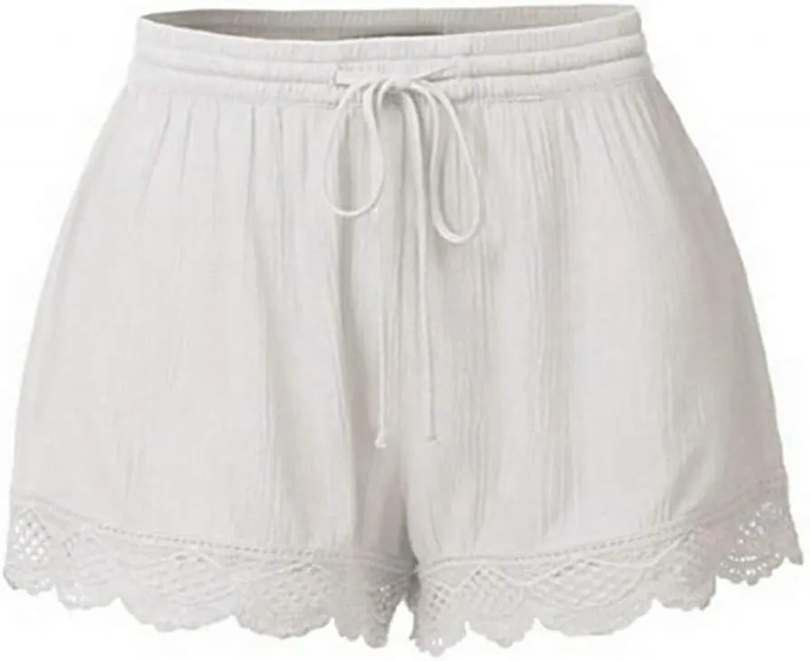 Women's 2024 Casual Shorts Elastic Drawstring Waist Lightweight Short Trousers Comfy Breathable Athletic Shorts Lace Homewear