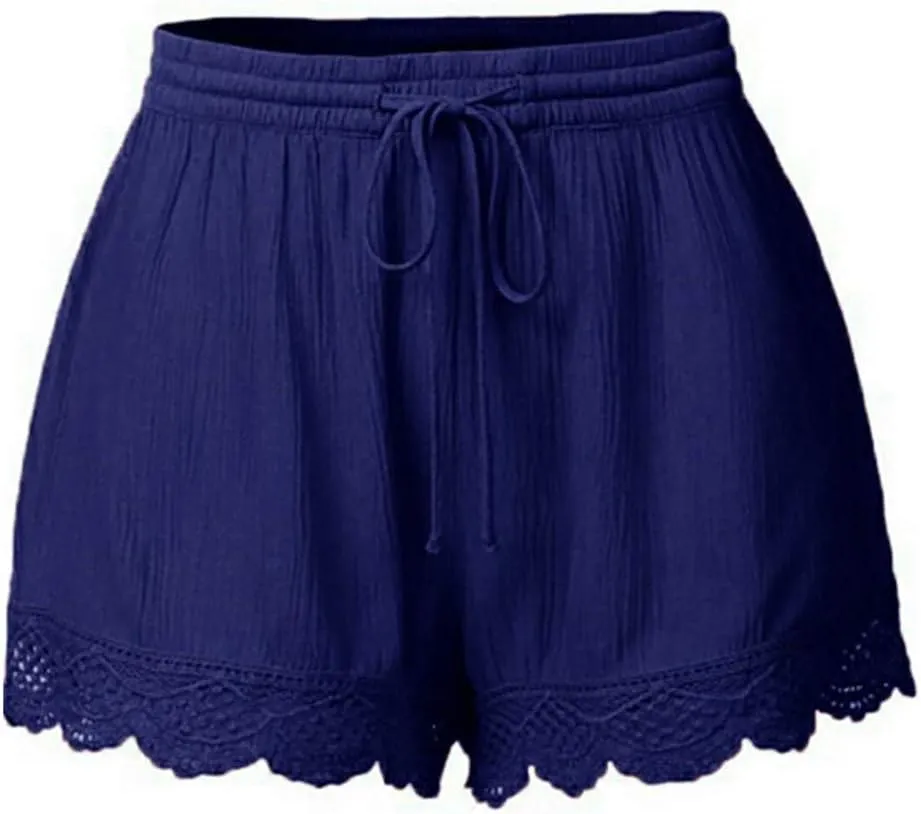 Women's 2024 Casual Shorts Elastic Drawstring Waist Lightweight Short Trousers Comfy Breathable Athletic Shorts Lace Homewear