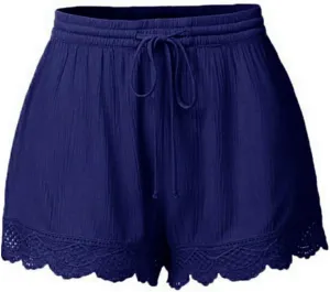 Women's 2024 Casual Shorts Elastic Drawstring Waist Lightweight Short Trousers Comfy Breathable Athletic Shorts Lace Homewear