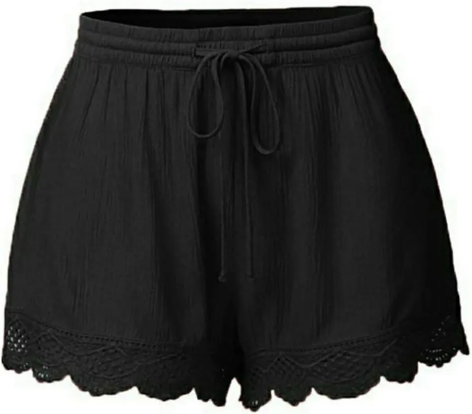 Women's 2024 Casual Shorts Elastic Drawstring Waist Lightweight Short Trousers Comfy Breathable Athletic Shorts Lace Homewear
