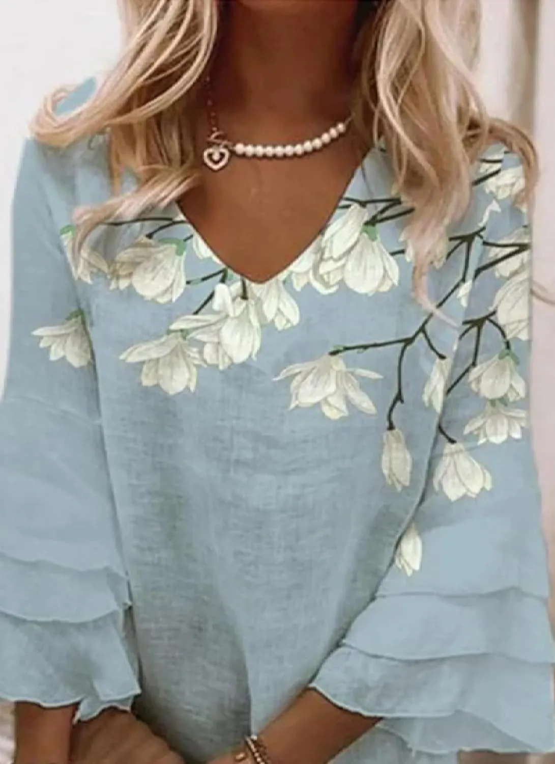 Womens 2025 Breezy Bell Sleeve V-Neck Floral Print Mini Dress Spring Summer Fashion