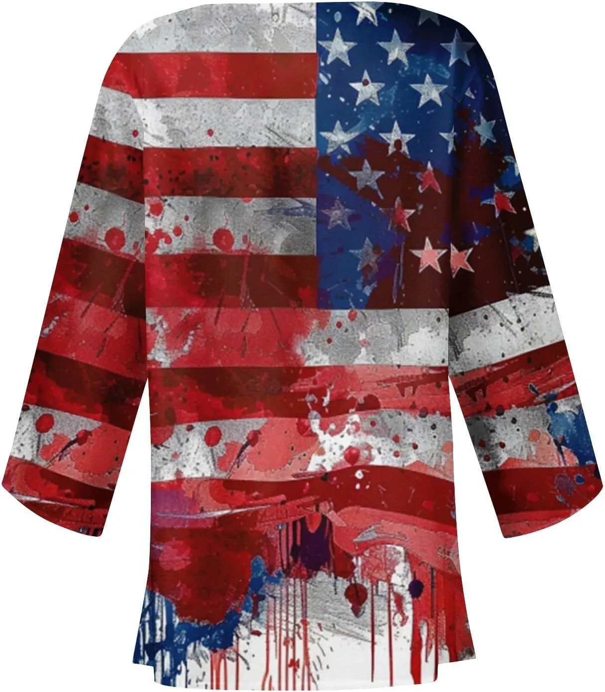 Womens American Flag Stars Cover Ups Kimono Independence Day Loose Cardigans 3/4 Sleeve Open Front Fourth of July Tops