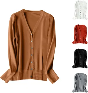 Women's Casual Knit Cardigan Coat Loose Vintage Candy Color Sweater Long Sleeve Front Y2k Crew Neck 2024 Fall Tops