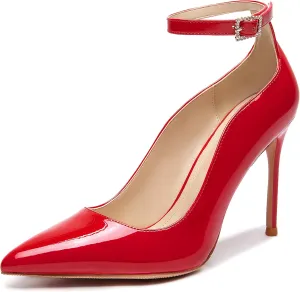 Women's Closed Toe Pointed Toe High Heels Pumps 4IN Stiletto Heels for Women Ankle Strap Dress Wedding Shoes