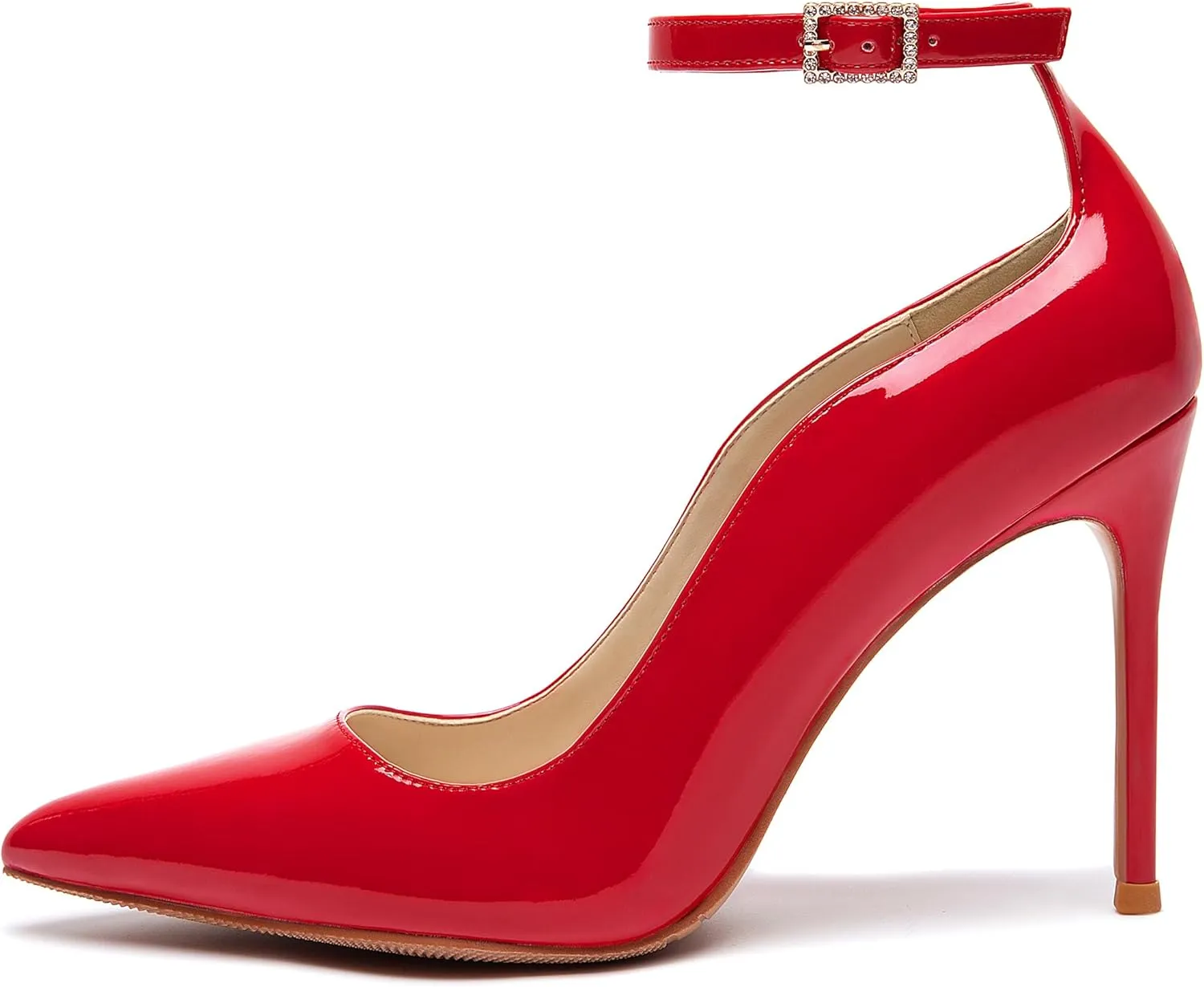 Women's Closed Toe Pointed Toe High Heels Pumps 4IN Stiletto Heels for Women Ankle Strap Dress Wedding Shoes