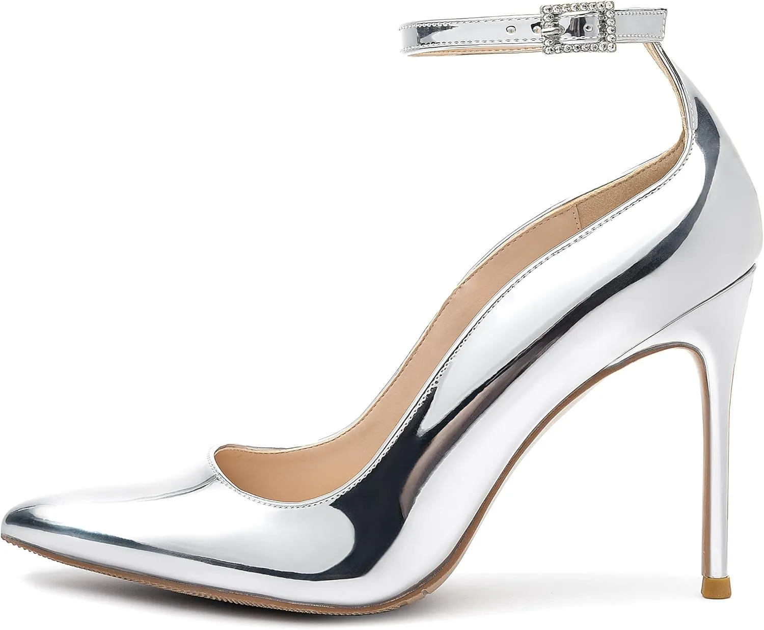 Women's Closed Toe Pointed Toe High Heels Pumps 4IN Stiletto Heels for Women Ankle Strap Dress Wedding Shoes