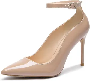 Women's Closed Toe Pointed Toe High Heels Pumps 4IN Stiletto Heels for Women Ankle Strap Dress Wedding Shoes