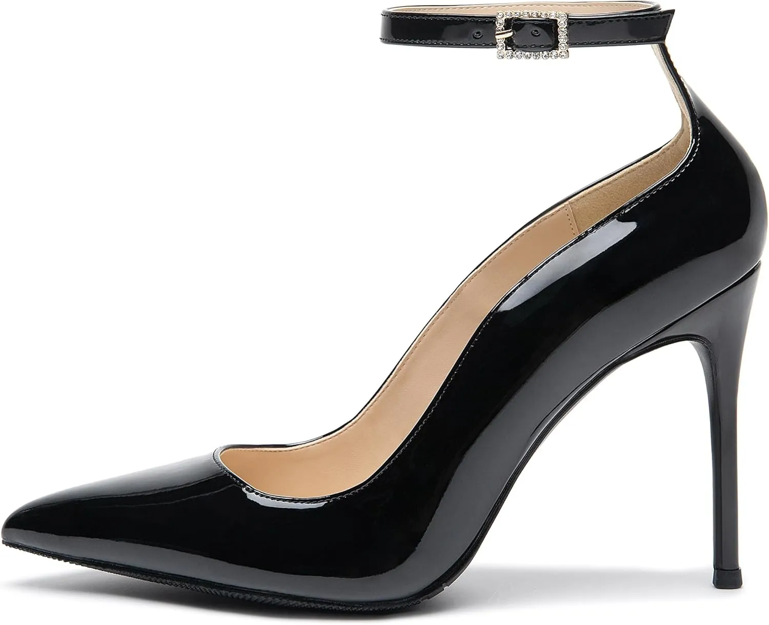 Women's Closed Toe Pointed Toe High Heels Pumps 4IN Stiletto Heels for Women Ankle Strap Dress Wedding Shoes