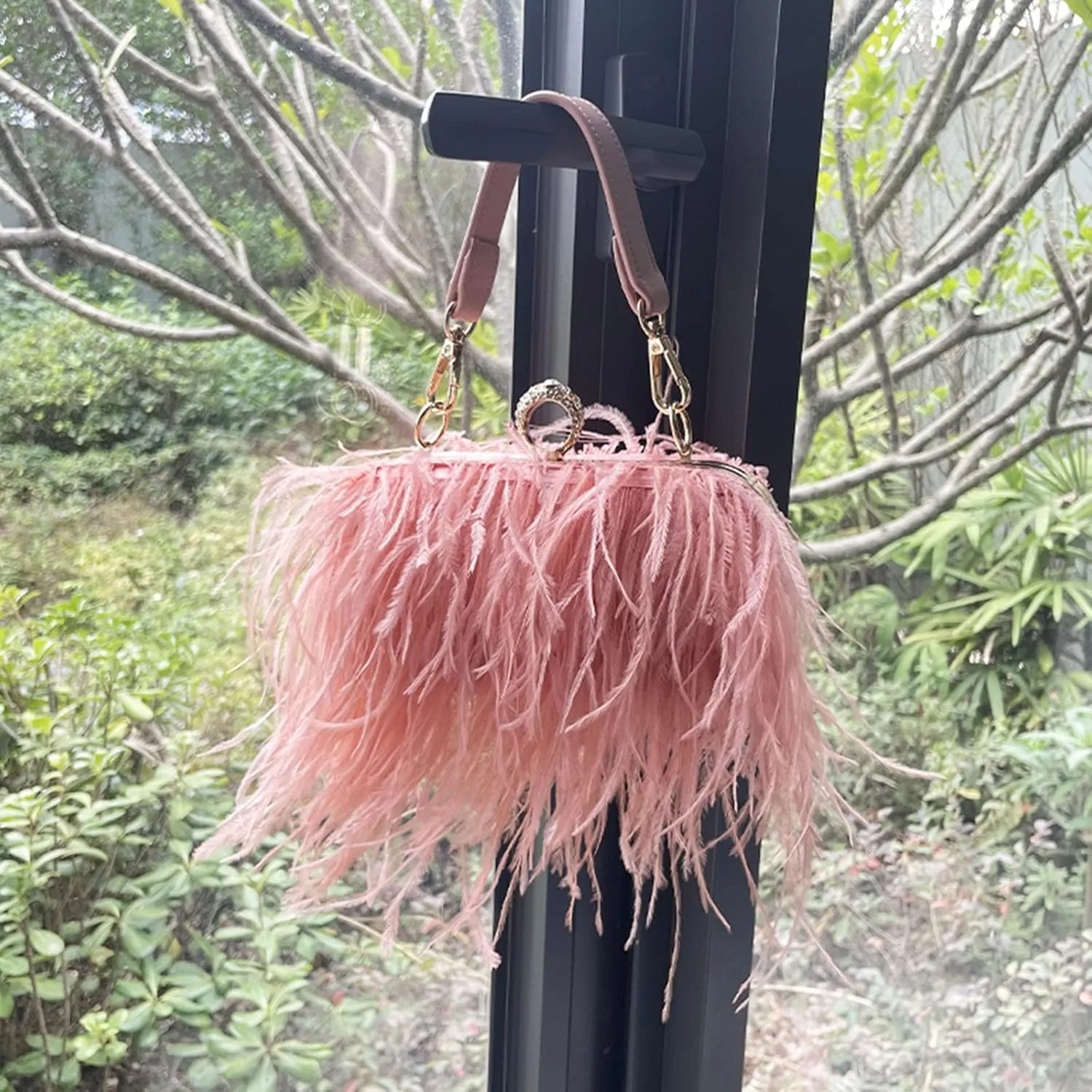 Women's Evening Clutch Bag Ostrich Feather Chain Shoulder Bag Banquet Wedding Purses Handbag body Bags for Party