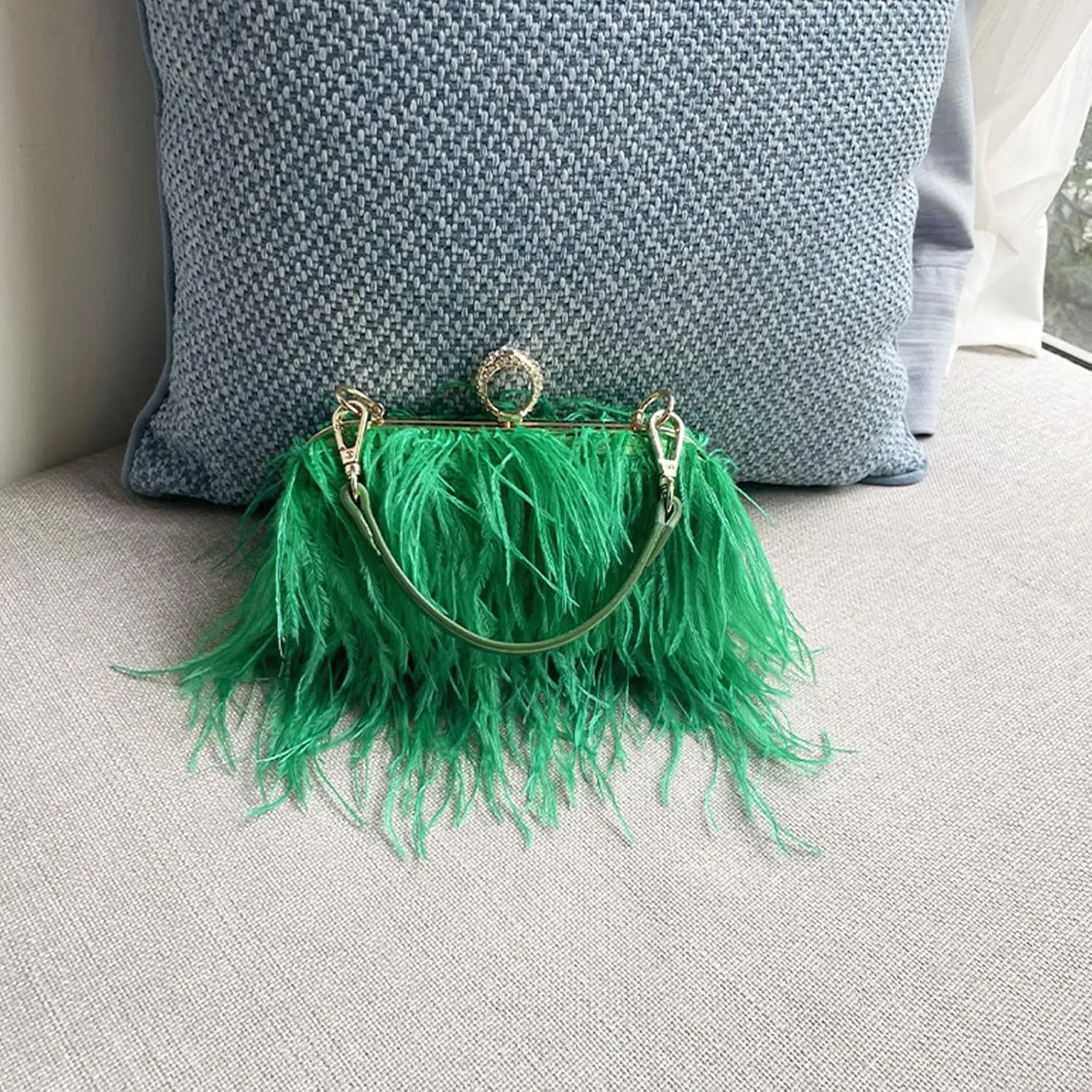 Women's Evening Clutch Bag Ostrich Feather Chain Shoulder Bag Banquet Wedding Purses Handbag body Bags for Party