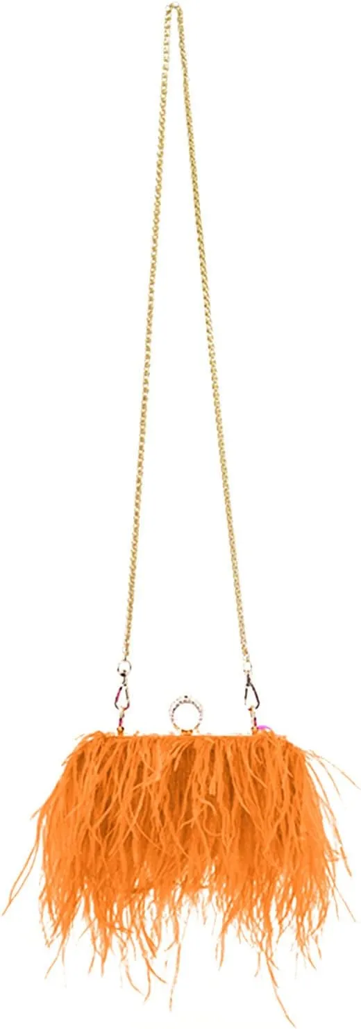 Women's Evening Clutch Bag Ostrich Feather Chain Shoulder Bag Banquet Wedding Purses Handbag body Bags for Party