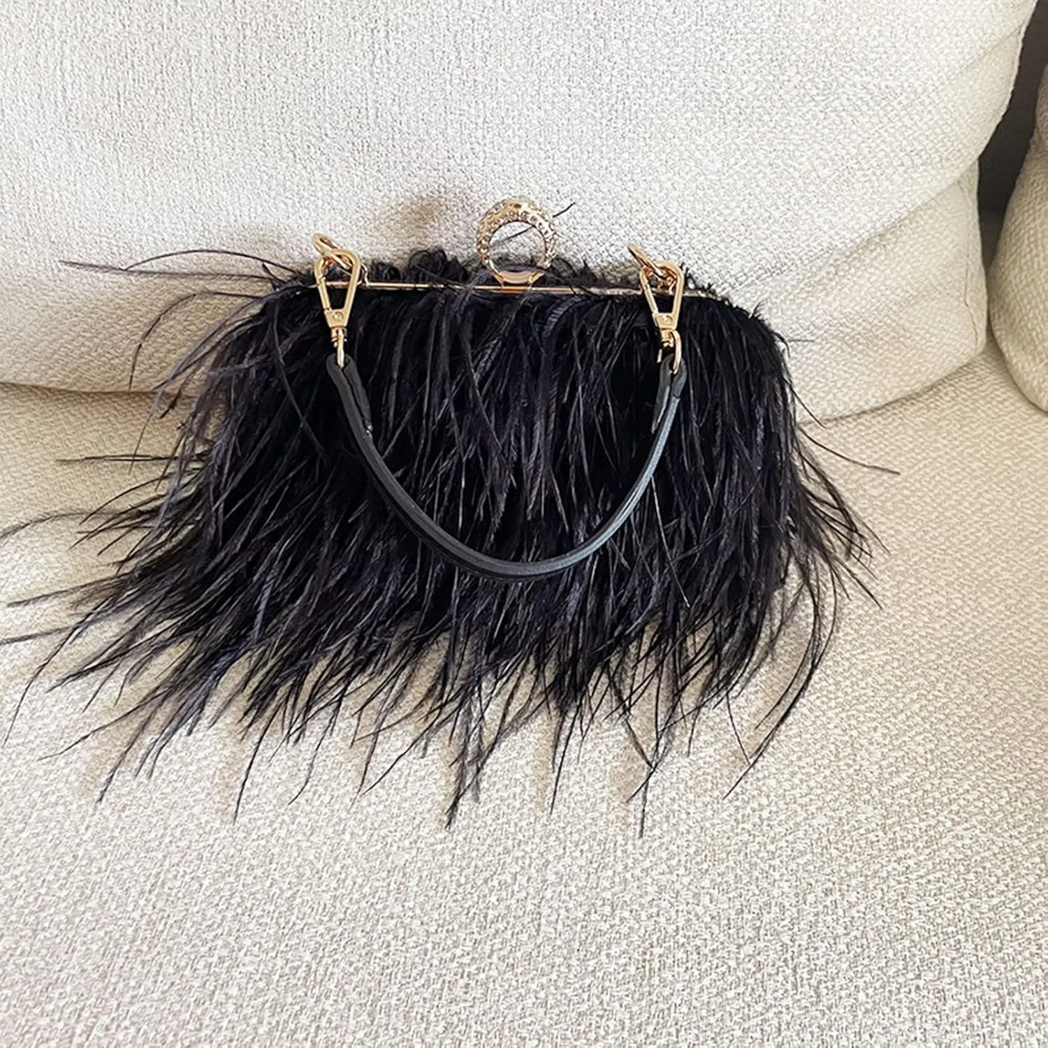 Women's Evening Clutch Bag Ostrich Feather Chain Shoulder Bag Banquet Wedding Purses Handbag body Bags for Party