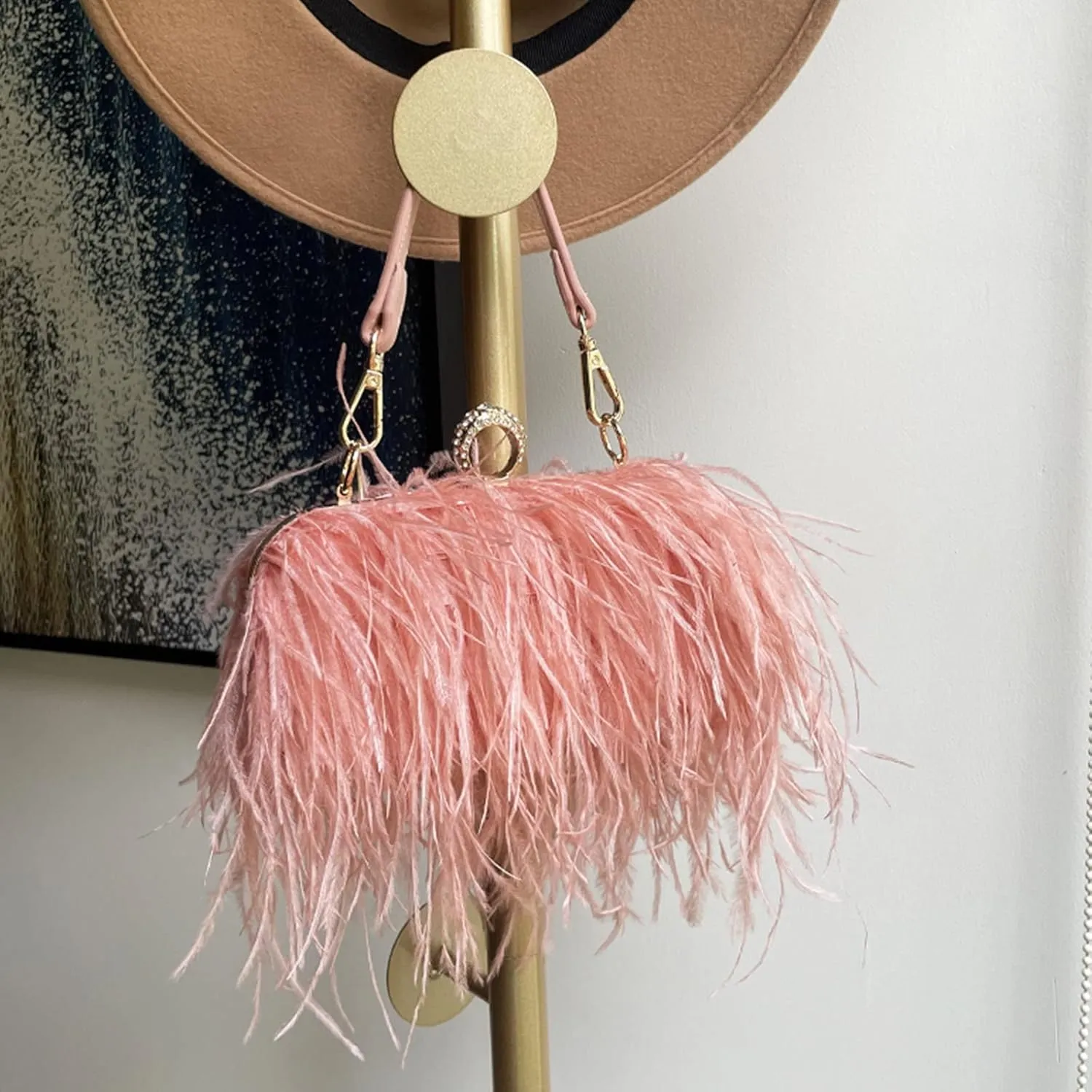 Women's Evening Clutch Bag Ostrich Feather Chain Shoulder Bag Banquet Wedding Purses Handbag body Bags for Party