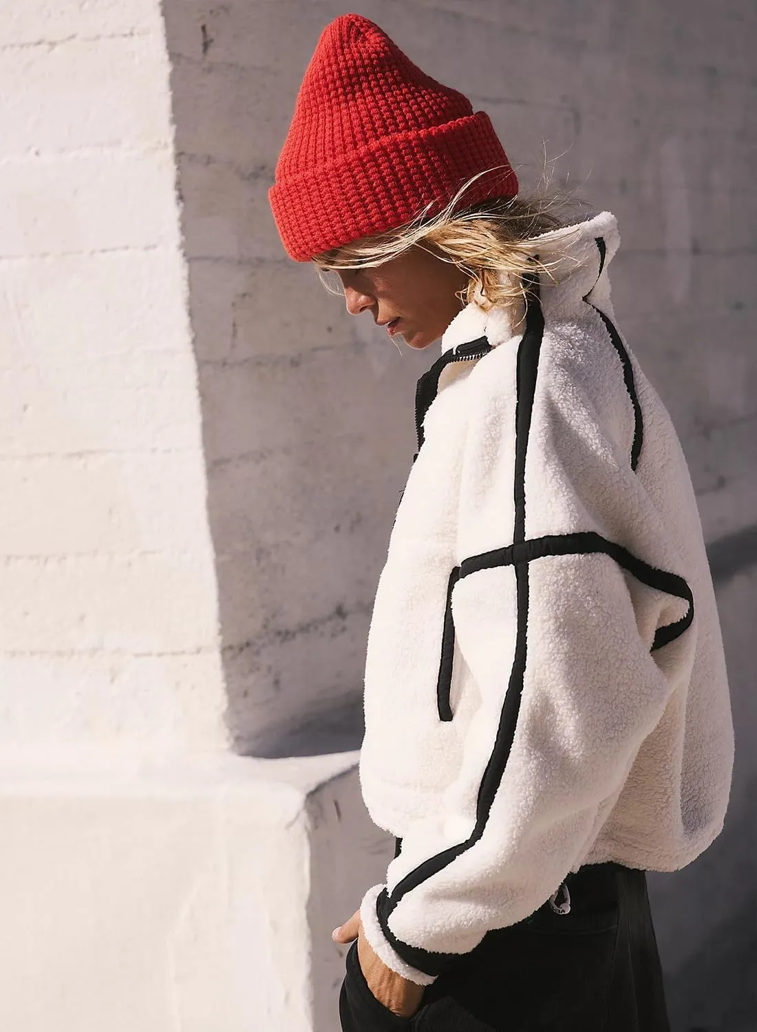 Women's Fleece Sweatshirts Half Zip Pullover Long Sleeve Oversized Workout Crop Tops Hoodie with Pocket