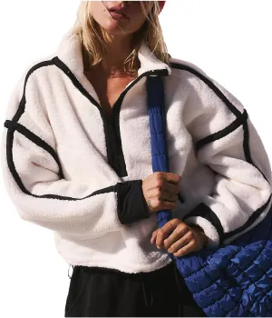 Women's Fleece Sweatshirts Half Zip Pullover Long Sleeve Oversized Workout Crop Tops Hoodie with Pocket