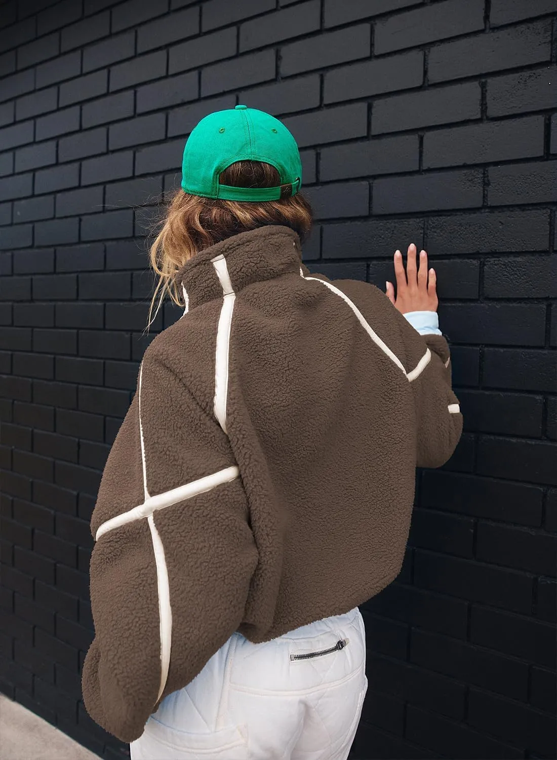 Women's Fleece Sweatshirts Half Zip Pullover Long Sleeve Oversized Workout Crop Tops Hoodie with Pocket