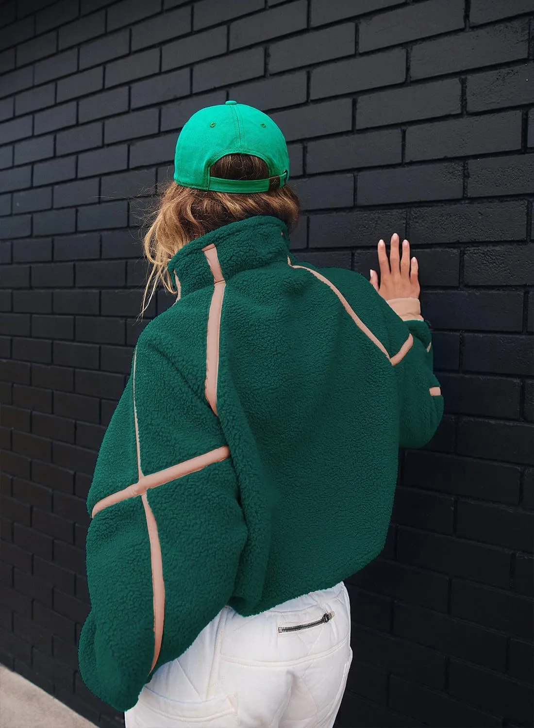 Women's Fleece Sweatshirts Half Zip Pullover Long Sleeve Oversized Workout Crop Tops Hoodie with Pocket