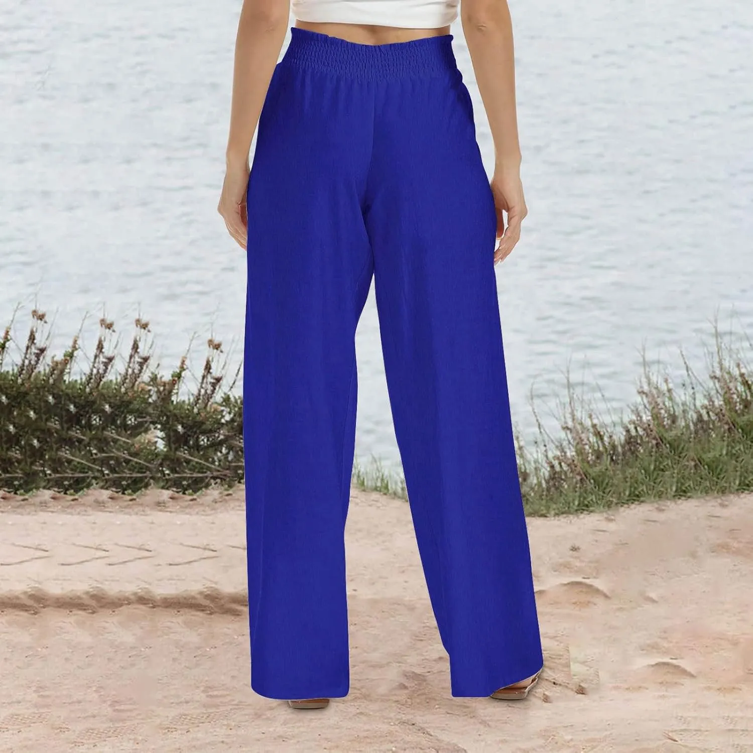 Women's Flowy Wide Leg Boho Yoga Pants, High Elastic Waist Baggy Solid Casual Trouser, Summer Fashion Work Pant