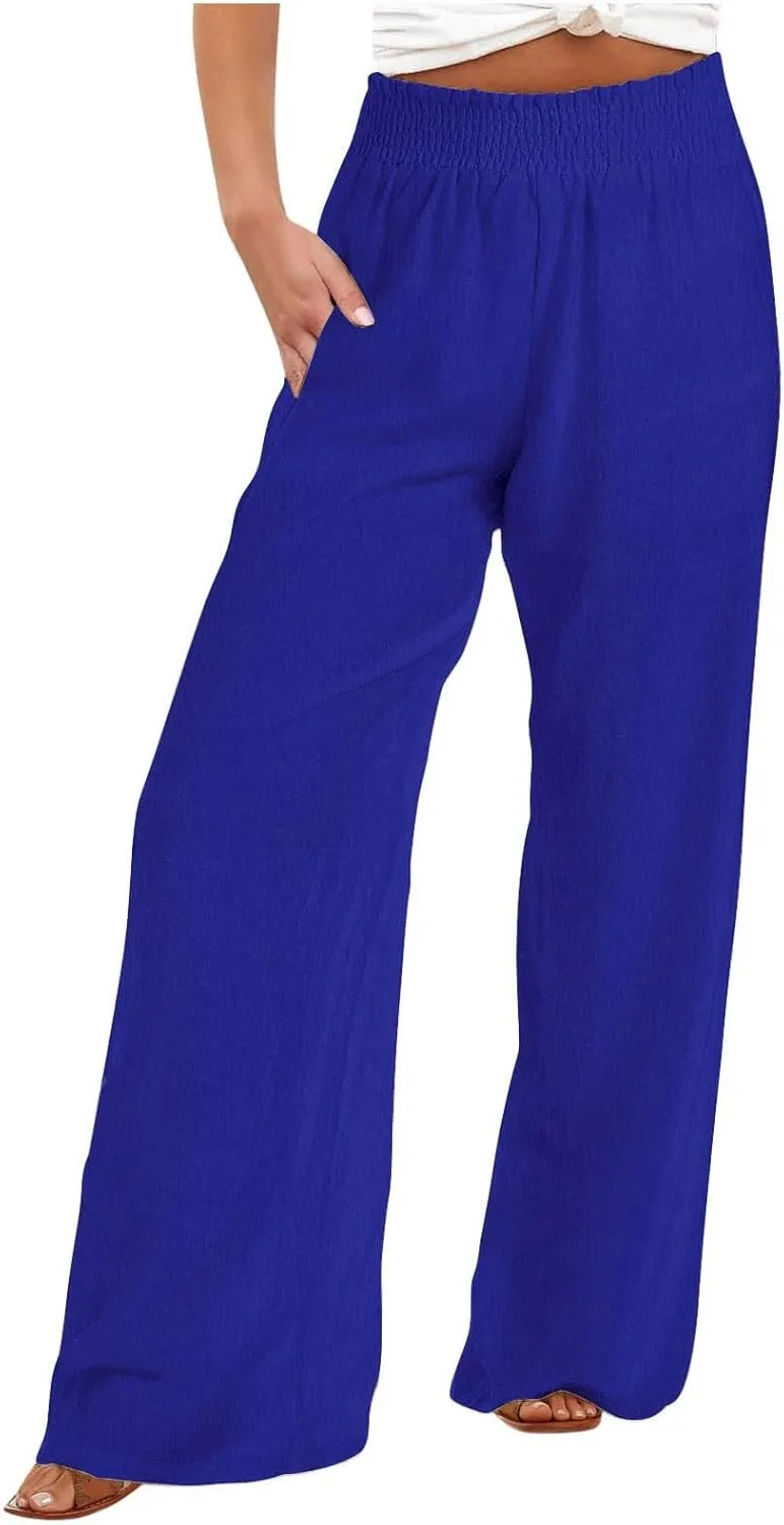 Women's Flowy Wide Leg Boho Yoga Pants, High Elastic Waist Baggy Solid Casual Trouser, Summer Fashion Work Pant