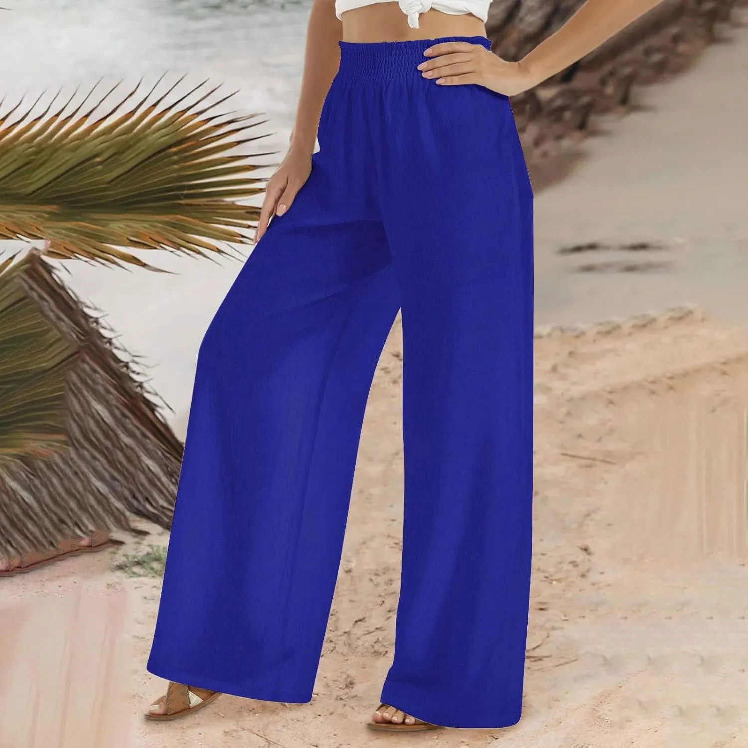 Women's Flowy Wide Leg Boho Yoga Pants, High Elastic Waist Baggy Solid Casual Trouser, Summer Fashion Work Pant