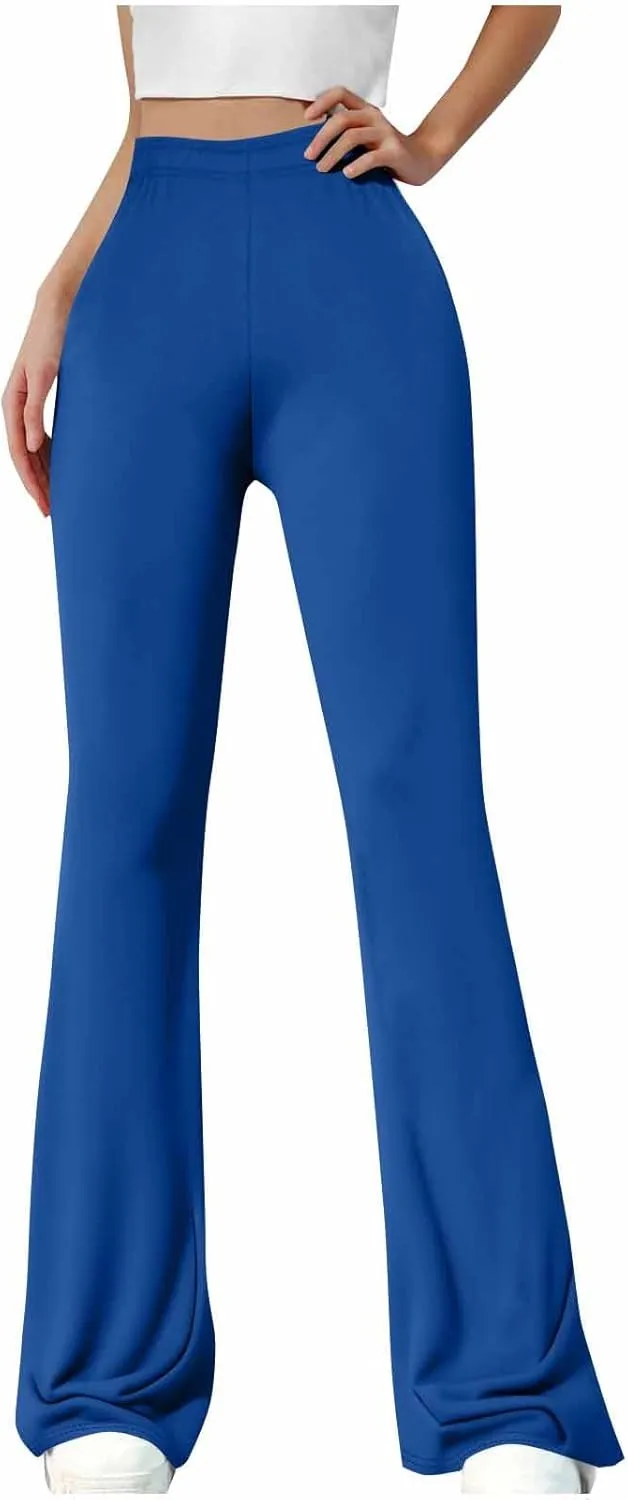 Womens High Waist Bootcut Flare Pants Casual Solid Color Sports Fitness Stretch Yoga Pants Fashion Bell Trousers