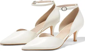 Womens Kitten Heels Comfortable Low Heel Dress Shoes Pointed Toe Ankle Strap Cutout D'Orsay Wedding Party Pumps