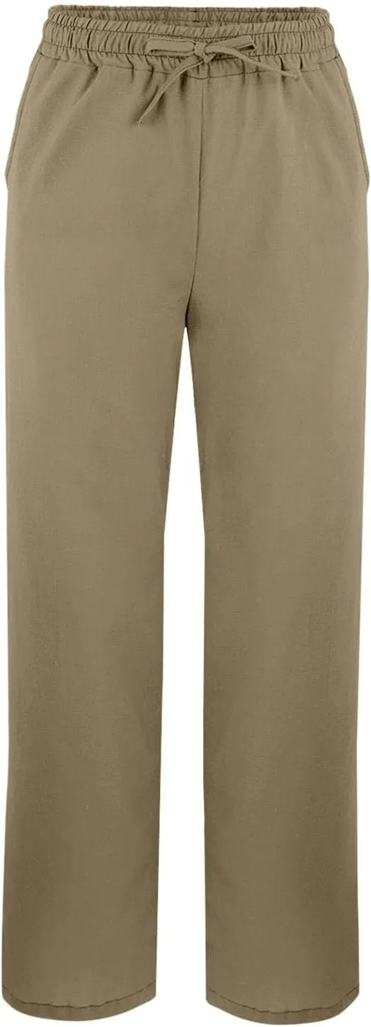 Women's Linen Pants with Drawstring & Split Hem - Summer Casual Linen Trousers Elastic Waist Lightweight Capris