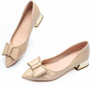 Women's Low Block Chunky Heels Pumps Shoes Pointed Toe Closed Toe Work Pumps Comfortable Slip-on Heels