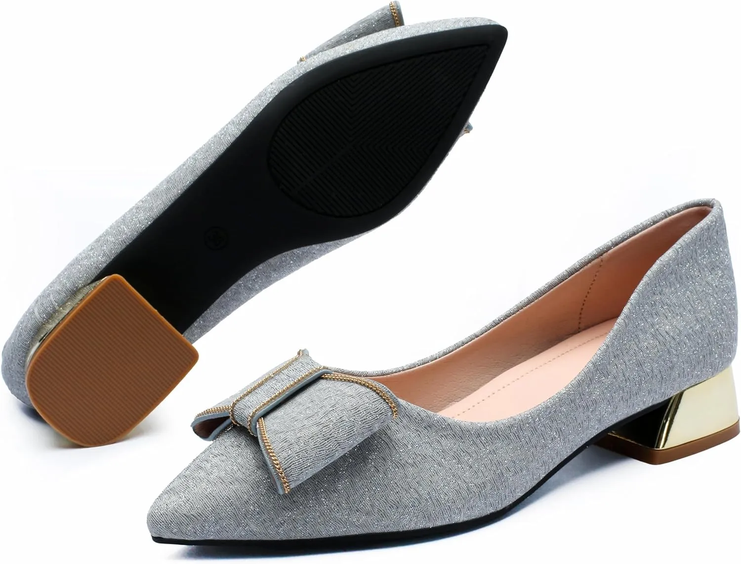 Women's Low Block Chunky Heels Pumps Shoes Pointed Toe Closed Toe Work Pumps Comfortable Slip-on Heels
