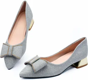 Women's Low Block Chunky Heels Pumps Shoes Pointed Toe Closed Toe Work Pumps Comfortable Slip-on Heels