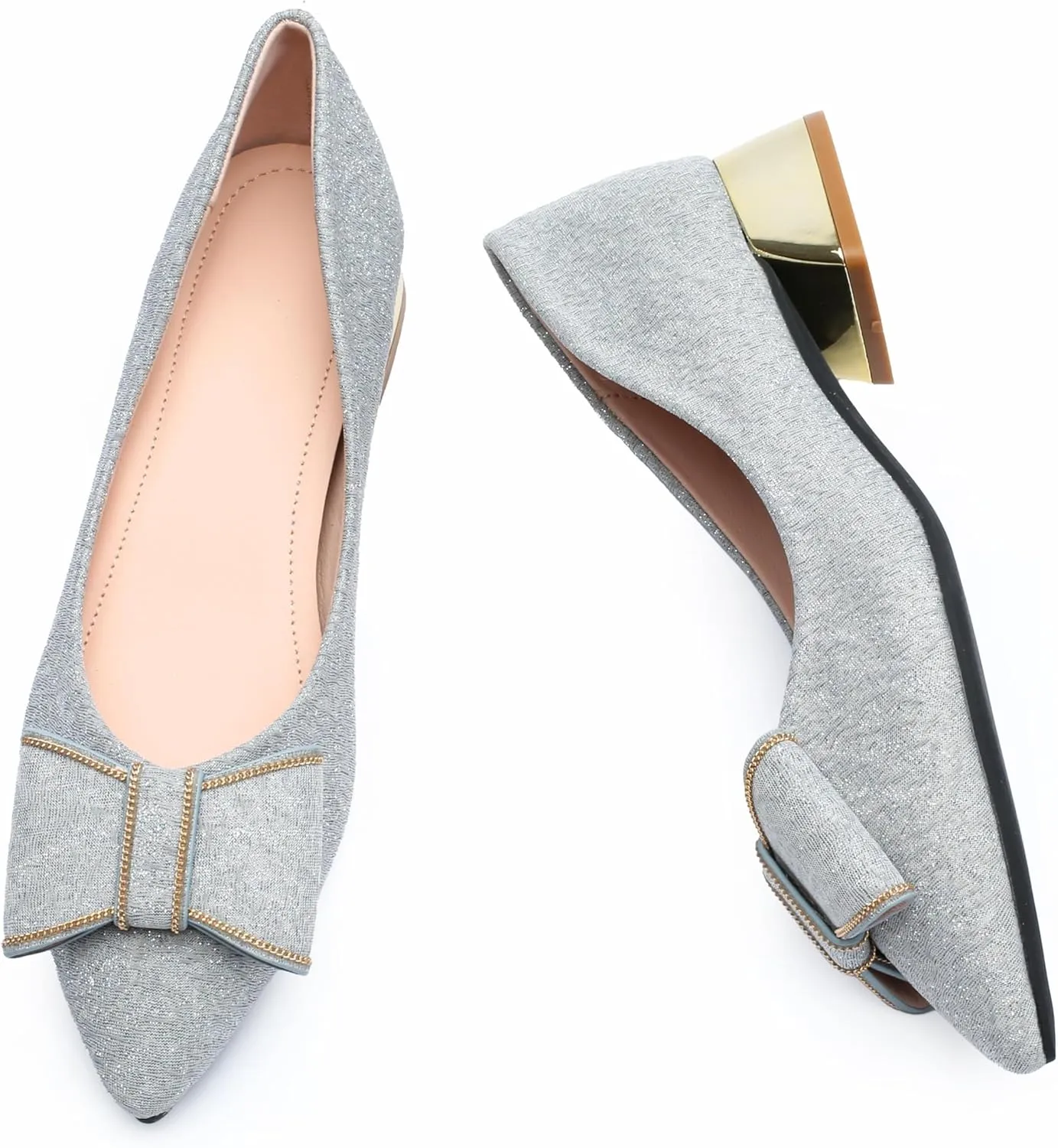 Women's Low Block Chunky Heels Pumps Shoes Pointed Toe Closed Toe Work Pumps Comfortable Slip-on Heels