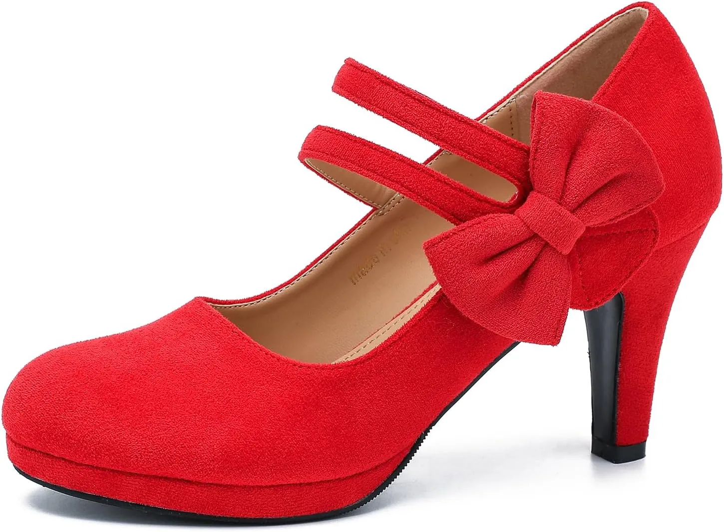Women's Mary Jane Bow Heels Pumps Round Closed Toe Kitten Heel Double Ankle Strap Wedding Office Work Dress Shoes