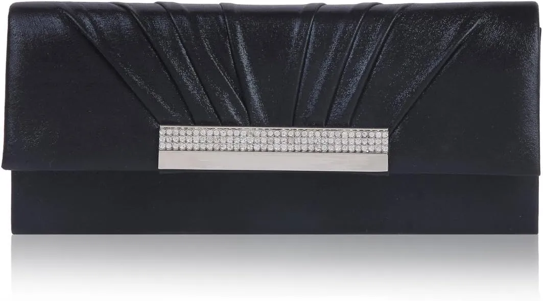 Womens Metalic Tone Pintuck Graceful Wedding Party Bag,Black