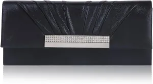 Womens Metalic Tone Pintuck Graceful Wedding Party Bag,Black