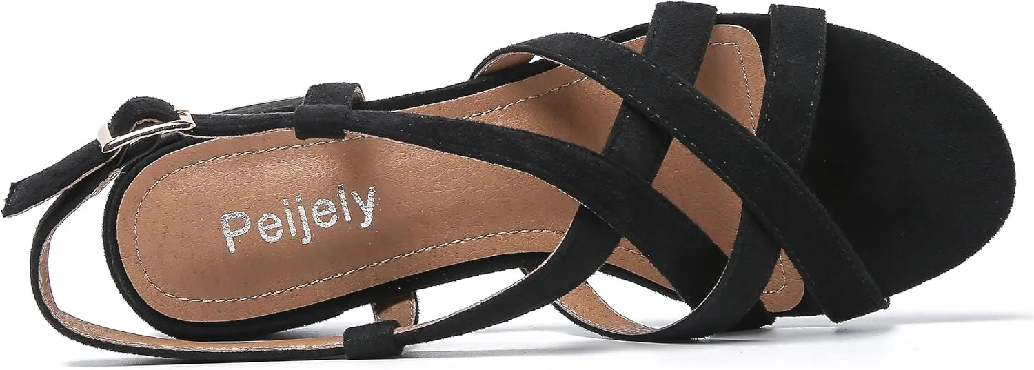 Women's Open Toe Cross Straps Low Block Chunky Heels Slingback Sandals Party Dress Summer Shoes