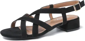 Women's Open Toe Cross Straps Low Block Chunky Heels Slingback Sandals Party Dress Summer Shoes
