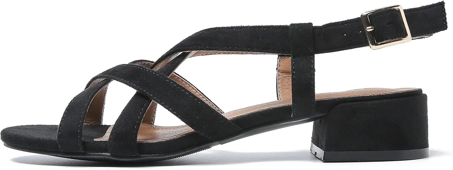 Women's Open Toe Cross Straps Low Block Chunky Heels Slingback Sandals Party Dress Summer Shoes